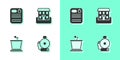 Set Ringing alarm bell, Dossier folder, Stage stand and School building icon. Vector Royalty Free Stock Photo