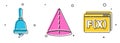 Set Ringing bell, Geometric figure Cone and Function mathematical symbol icon. Vector