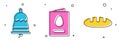 Set Ringing bell, Greeting card with Happy Easter and Bread loaf icon. Vector Royalty Free Stock Photo