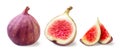 Set of ripe figs, half and pieces on a white background. Isolated Royalty Free Stock Photo