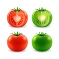 Set of Ripe Red Green Cut Whole Tomatoes