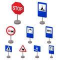 Set of road signs. Signs of prohibition, permission, priority. Road signs icon in set collection on cartoon style vector