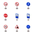 Set of road signs. Signs of prohibition, permission, priority. Road signs icon in set collection on cartoon style vector