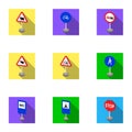 Set of road signs. Signs of prohibition, permission, priority. Road signs icon in set collection on flat style vector