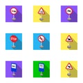 Set of road signs. Signs of prohibition, permission, priority. Road signs icon in set collection on flat style vector