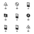 Set of road signs. Signs of prohibition, permission, priority. Road signs icon in set collection on monochrome style