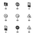 Set of road signs. Signs of prohibition, permission, priority. Road signs icon in set collection on monochrome style