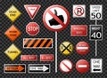 Set of road signs and symbols. Isolated on transparent background. Vector illustration Royalty Free Stock Photo