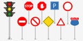 Set of road signs and traffic light on transparent background. Vector. Royalty Free Stock Photo