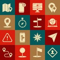 Set Road traffic sign, Paper airplane, Infographic of city map navigation, Monitor and folded with location, Compass