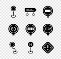 Set Road traffic sign, Stop, Hospital road, Exclamation mark in triangle, Speed limit and Pedestrian crosswalk icon Royalty Free Stock Photo