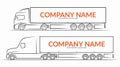 Set of road train silhouettes, contours. Side view of the semi truck with the trailer.