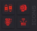 Set Robot, Battery, Humanoid robot and low battery charge icon. Vector