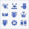 Set Robot, Battery, low battery charge, blueprint, Mechanical robot hand and icon. Vector