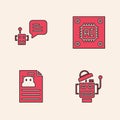 Set Robot, Bot, Processor with microcircuits CPU and Technical specification icon. Vector