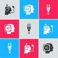 Set Robot charging battery, Humanoid robot and Electric plug icon. Vector Royalty Free Stock Photo