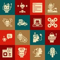 Set Robot, Drone, Computer api interface, Autonomous smart car, Broken robot and Creating icon. Vector Royalty Free Stock Photo