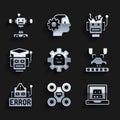 Set Robot, Drone, Creating robot, Robotic arm factory, Error, Broken and Disassembled icon. Vector