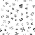 Set Robot, Drone, Turn off robot from phone and Mars rover on seamless pattern. Vector