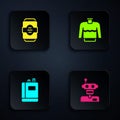 Set Robot, Energy drink, Book and Sweater. Black square button. Vector