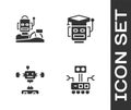 Set Robot, humanoid driving a car, Disassembled robot and icon. Vector Royalty Free Stock Photo