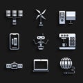 Set Robot, Laptop, Social network, Coffee machine, Smartwatch, Smartphone, mobile phone, Computer monitor and Server