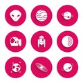 Set Robot, Planet, Earth structure, globe, Astronaut helmet, and Alien icon. Vector