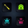 Set Robot, Screwdriver, Mars rover and vacuum cleaner. Black square button. Vector