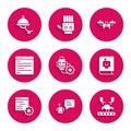Set Robot setting, Bot, Robotic robot arm on factory, User manual, Computer api interface, Drone and Waiter icon. Vector Royalty Free Stock Photo