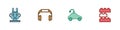 Set Robot toy, Headphones, Radio controlled car and Toy building block bricks icon. Vector