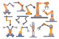 Set of Robotic Arms and Mechanic Claws Collection Isolated on White Background. Robot Automated Hands, Manipulators