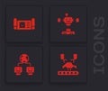 Set Robotic robot arm on factory, blueprint, Disassembled and Artificial intelligence icon. Vector Royalty Free Stock Photo