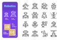 Set robotics simple lines icons of different robots. Royalty Free Stock Photo