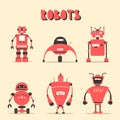 Set of robots. Vintage style. Cartoon vector illustration Royalty Free Stock Photo