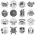 Set of Rock Climbing club badges with design elements. Royalty Free Stock Photo