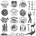 Set of Rock Climbing club badges with design elements Royalty Free Stock Photo