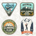 Vintage typography design with climber, carabiner and mountains Royalty Free Stock Photo