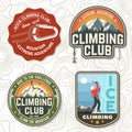 Vintage typography design with climber, carabiner and mountains