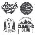 Vintage typography design with climber, carabiner and mountains