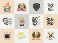 Set of Rock and Roll music symbols with Guitar Wings Skull, Drums Plectrum. labels, logos. Heavy metal templates for Royalty Free Stock Photo