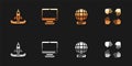 Set Rocket, Computer monitor, Worldwide and Project team base icon. Vector