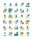 set of rocket fly business startup flat icon element Royalty Free Stock Photo
