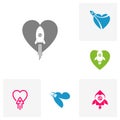 Set of Rocket Love logo icon vector template, Creative design, Symbol Royalty Free Stock Photo