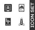 Set Rocket ship, Insects in a frame, Crossword and Card game icon. Vector Royalty Free Stock Photo