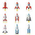 Set Rocket space ship, isolated vector illustration. Simple retro spaceship icon. Cartoon style, on white background Royalty Free Stock Photo