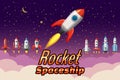 Set Rockets collection. Start up launch. Assets spacecraft for for mobile game design. Retro vector illustration