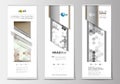 Set of roll up banner stands, flat design templates, geometric style, business concept, corporate vertical vector flyers Royalty Free Stock Photo