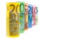Set of rolled euro banknotes