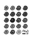 Set of rolled flowers, leaves. Collection rolled paper flower. Black color. Vector silhouettes for scrapbooking