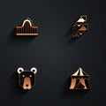 Set Roller coaster, Firework rocket, Bear head and Circus tent icon with long shadow. Vector